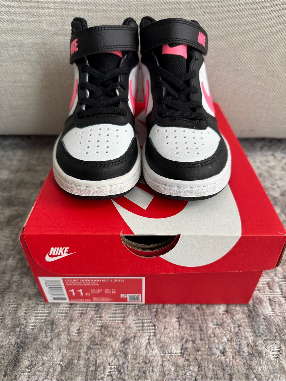 Nike Kids High-Top Sneakers in Black, White & Pink